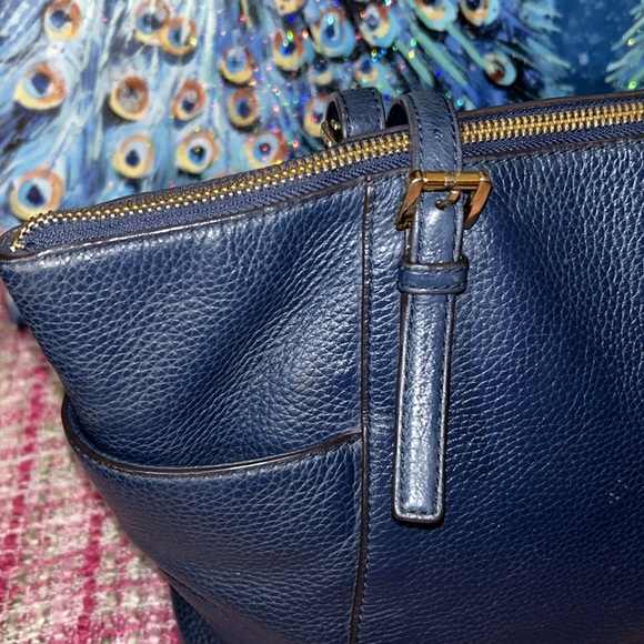 Michael Kors Navy Blue Jet Set Pebbled Leather Tote Bag - Picture 8 of 16